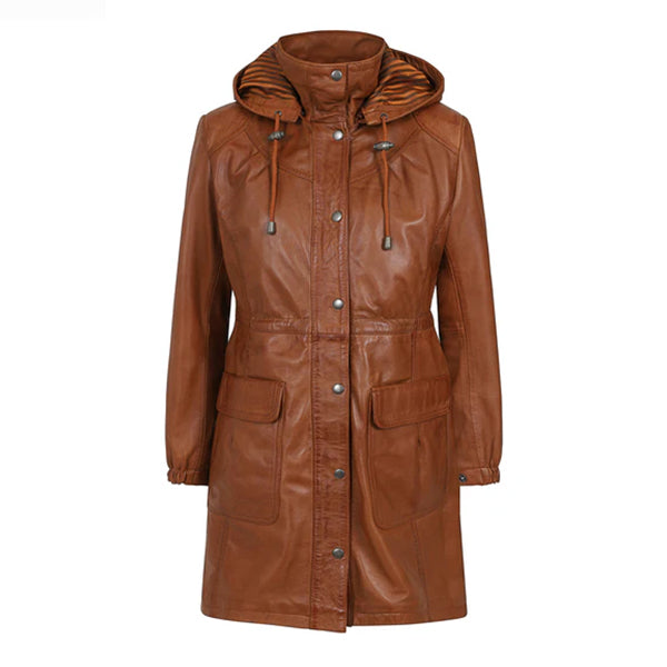 Womens ¾ Length Tan Leather Duffle Coat