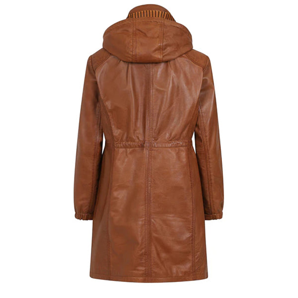 Womens ¾ Length Tan Leather Duffle Coat