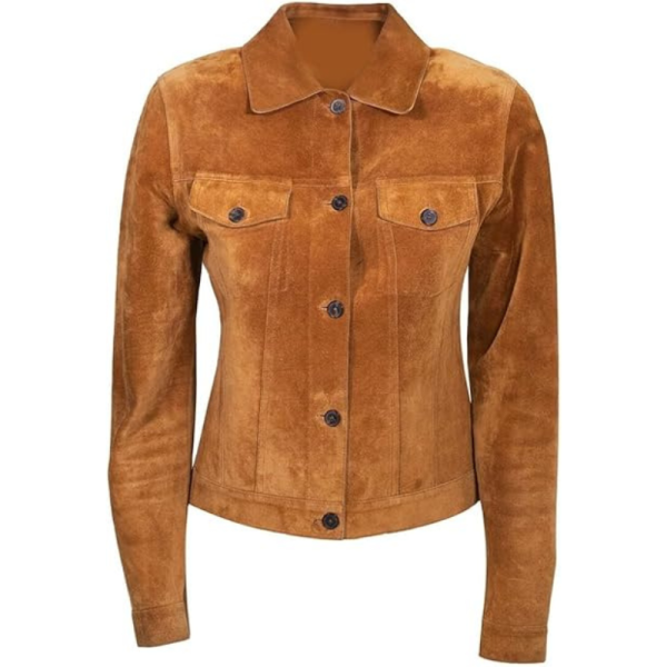 Women Suede Leather Trucker Jacket