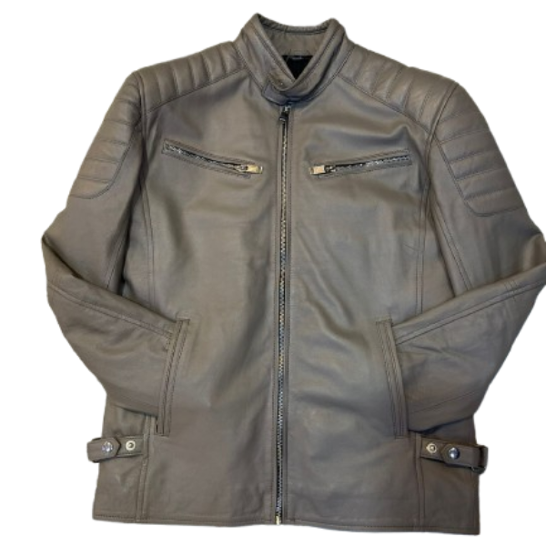 Grey Leather Motorcycle Jacket