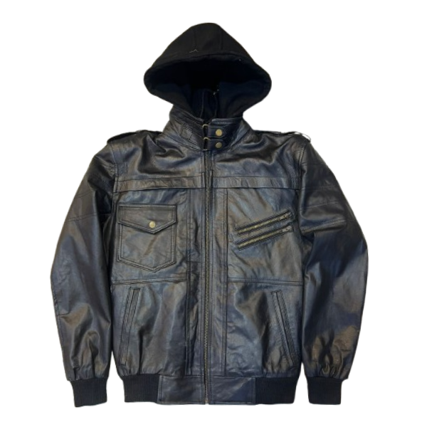 Leather Jacket Detachable Hoodie