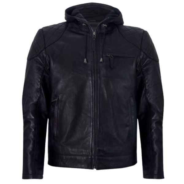 Leather Hooded Bomber Jacket