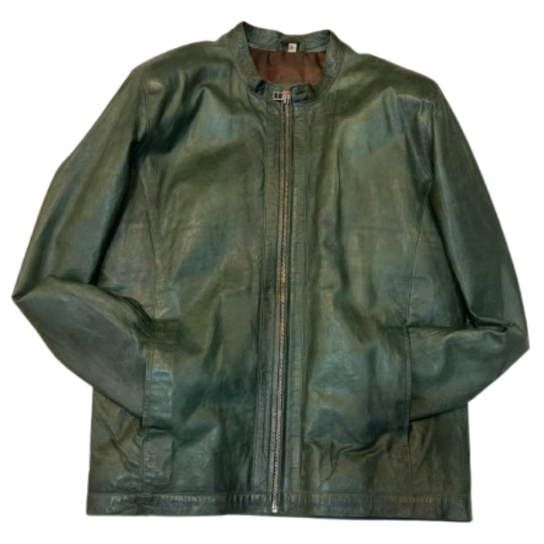 Olive Green Solid Leather Jacket