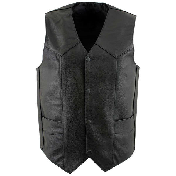 Men's Black Classic Club Style Leather Vest