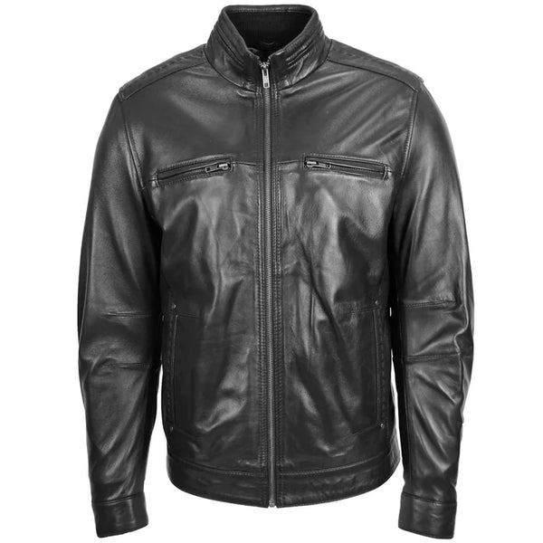 Men's Standing Collar Leather Jacket