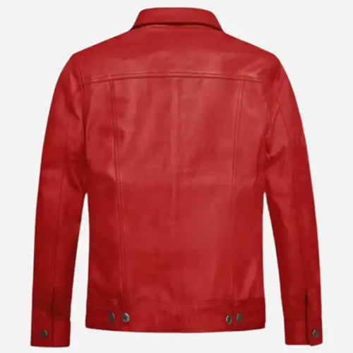 Red Trucker Leather Jacket