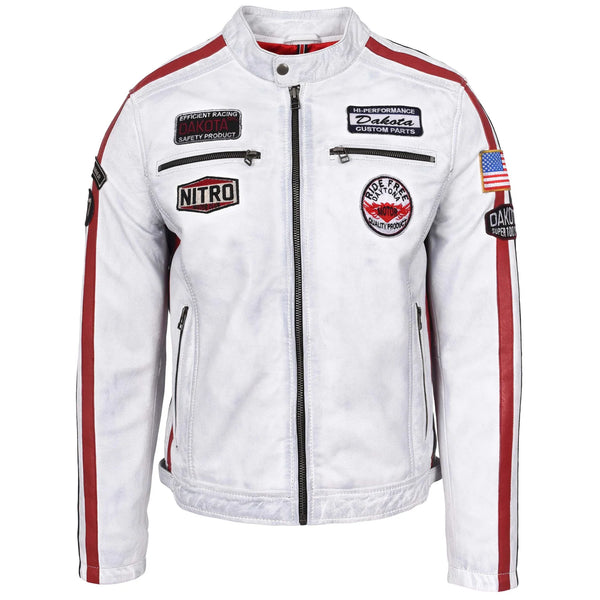 Mens Leather Biker Jacket Motorsport Logos