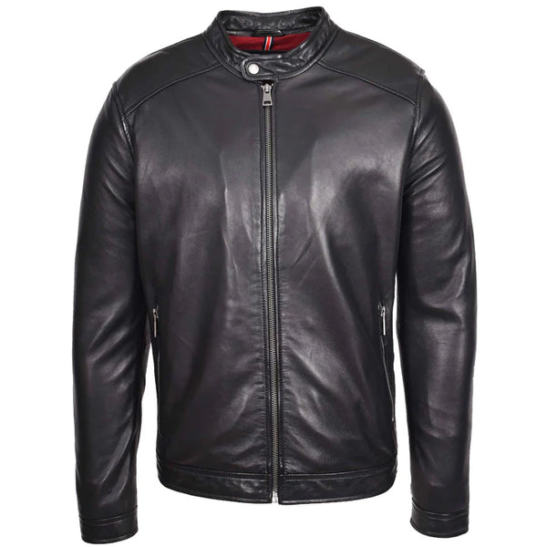 Mens Real Leather Casual Biker Style Jacket