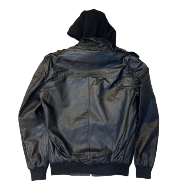 Leather Jacket Detachable Hoodie