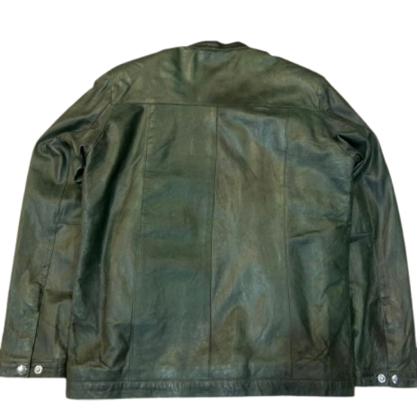 Olive Green Solid Leather Jacket