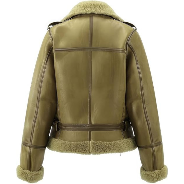 Women’s Olive Green Real Sheepskin Shearling Fur Lined Aviator Jacket