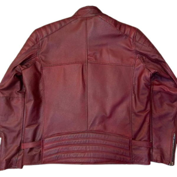 Maroon Stand Collar Leather Jacket