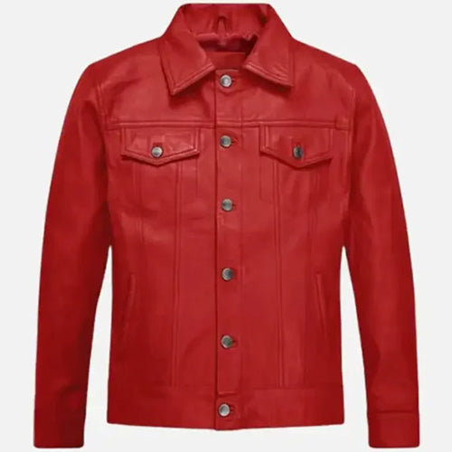 Red Trucker Leather Jacket