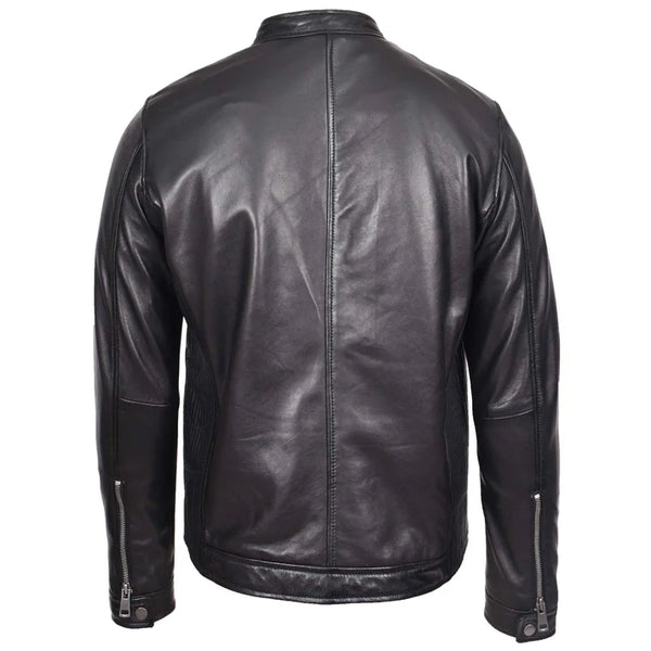 Mens Real Leather Casual Biker Style Jacket