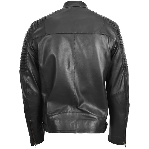 Mens Casual Soft Leather Biker Jacket