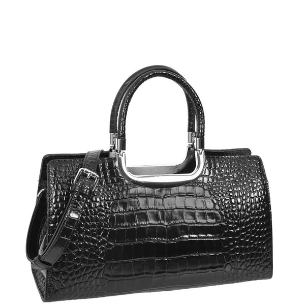 Womens Leather Croc Print Handbag