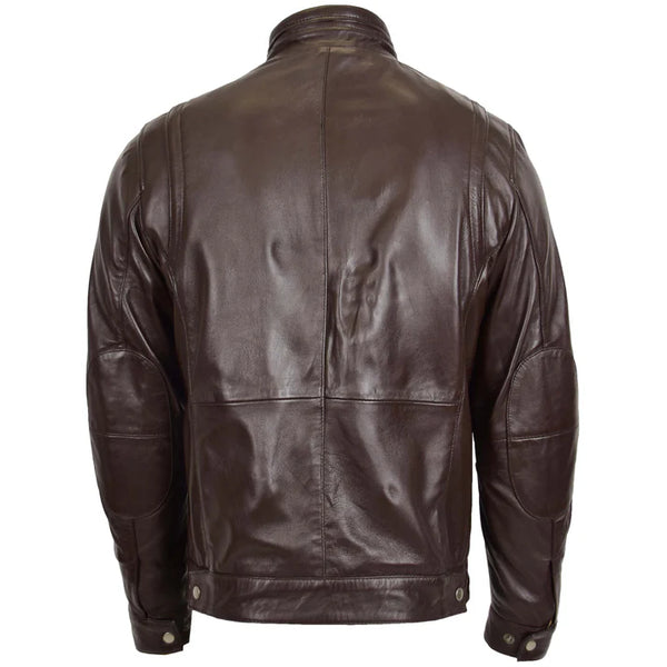 Men's Brown Standing Collar Leather Jacket