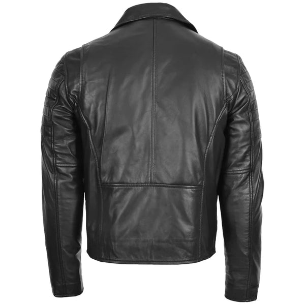 Mens Biker Leather Jacket Dual Zip Hook Black