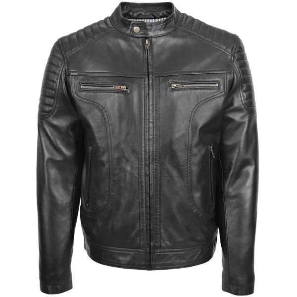 Mens Leather Biker Style Zip Jacket