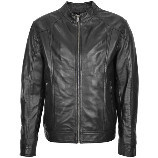 Mens Soft Leather Casual Plain Zip Jacket