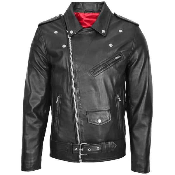 Mens Leather Biker Jacket Brando Style