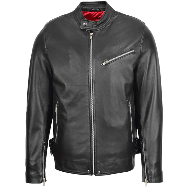 Mens Leather Cafe Racer Casual Biker Jacket