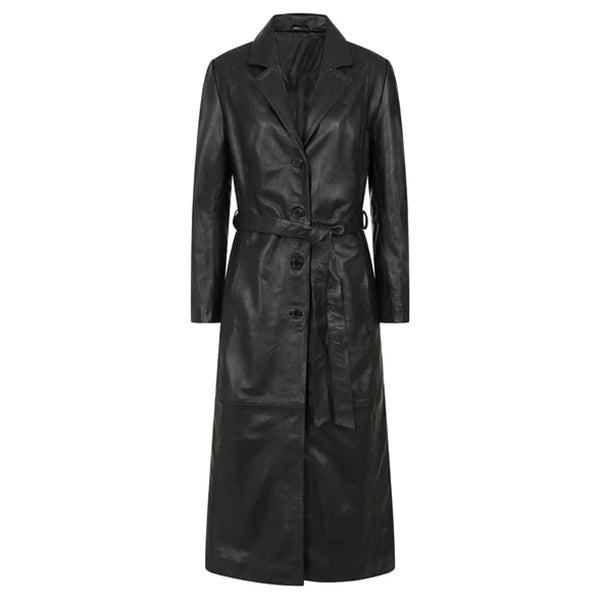 Womens Long Leather Classic Genuine Coat