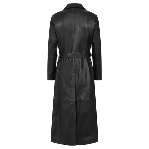 Womens Long Leather Classic Genuine Coat