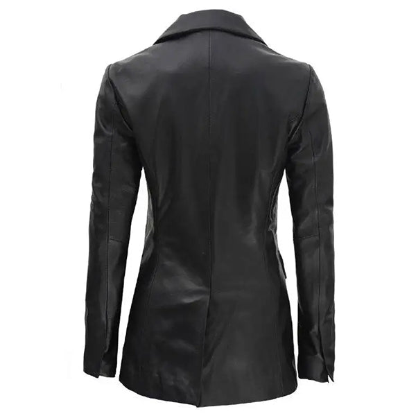 Womens Black Double Breasted 3/4 Long Coat