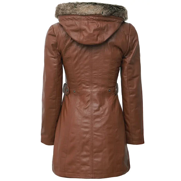 Womens Long Brown W/ Fur Coat