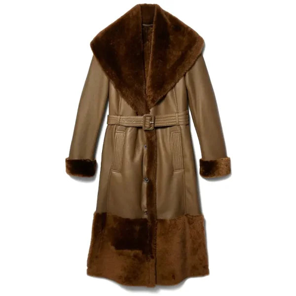 Brown Leather Fur Shearling Coat