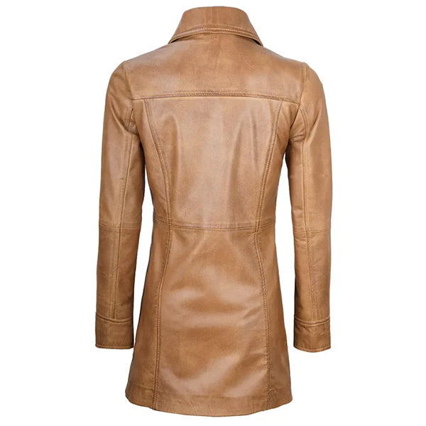 Womens Camel Brown Leather Coat