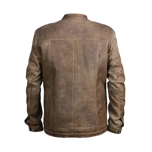 Distressed Khaki Motorcycle Leather Jacket