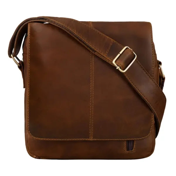 Cognac Brown Leather Messenger Bag