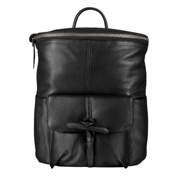 Distressed Black Leather Backpack Bag