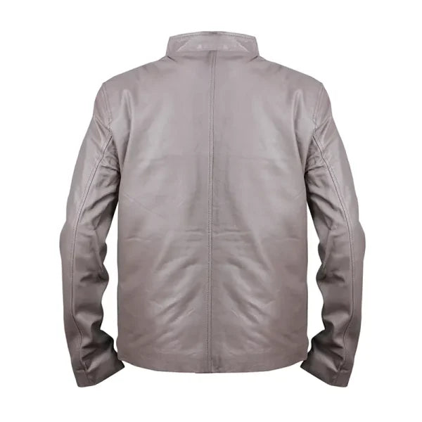 Grey Cafe Racer Leather Jacket