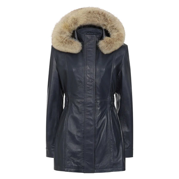 Womens Detachable Fur Trimmed Hooded Coat