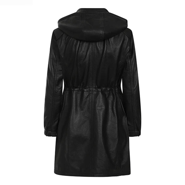 Womens Black Leather Duffle Coat