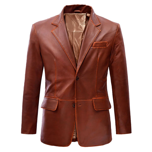 Rubbed Tan Brown Leather Blazer