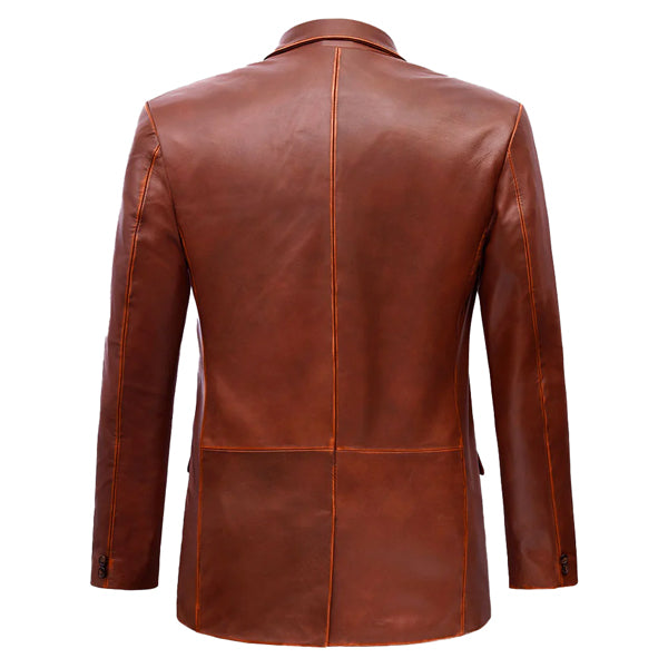 Rubbed Tan Brown Leather Blazer