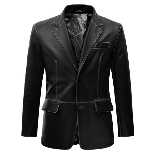 Rubbed Black Leather Blazer