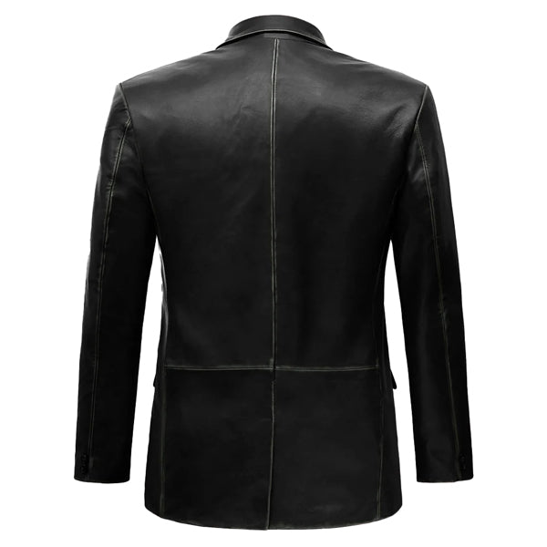 Rubbed Black Leather Blazer