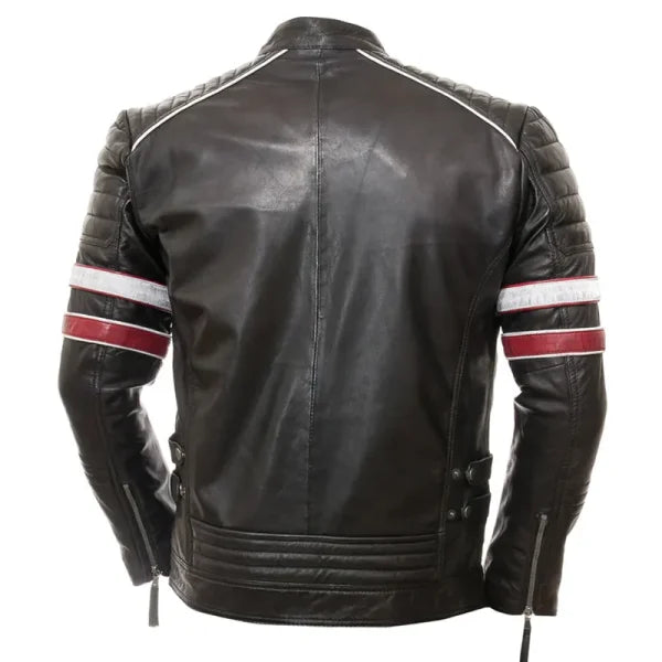 Racing Biker Stripes Real Leather Casual Fit Jacket