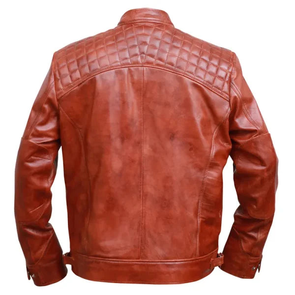 Classic Diamond Vintage Brown Biker Leather Jacket