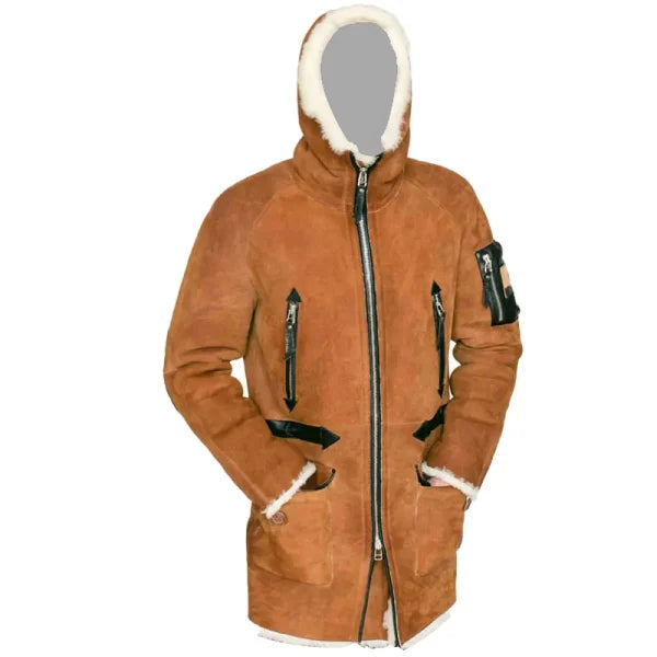 Leather Hooded Overcoat