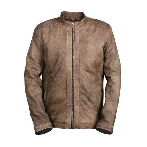 Distressed Khaki Motorcycle Leather Jacket