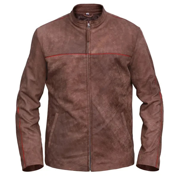 Distressed Light Brown Leather Jacket