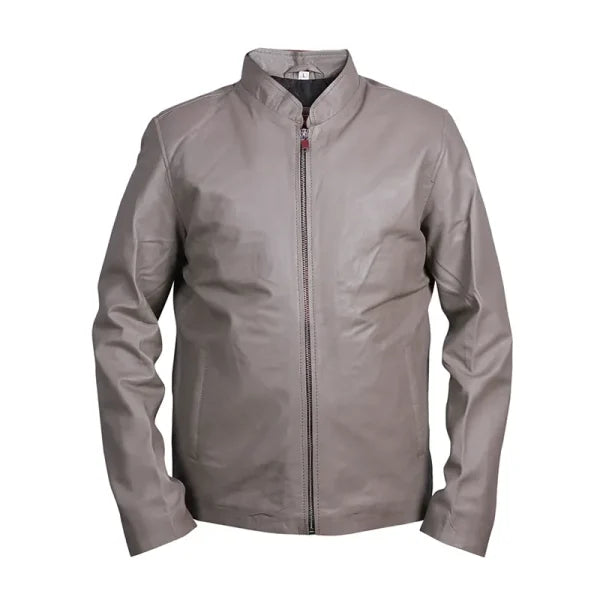 Grey Cafe Racer Leather Jacket