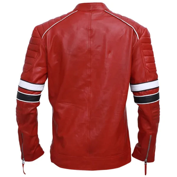 Cafe Racer Red Striped Leather Jacket