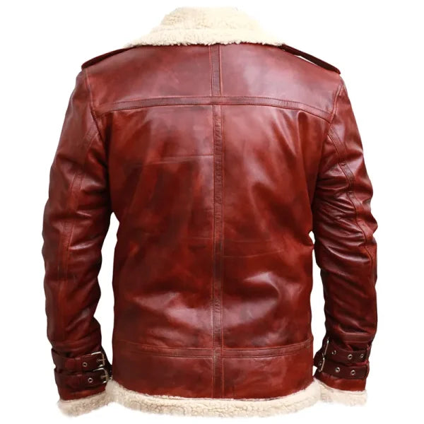 Shearling Stand Collar Real Leather Jacket